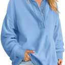 ANRABESS Women's Oversized Sweatshirt Mock Neck Henley 2026 Fall Outfits | Soft Fleece Button Up Pullover Tops,Loose Drop Shoulder Fit,School ＆Daily Casual Outfits, Fall Winter Clothing, M, Blue