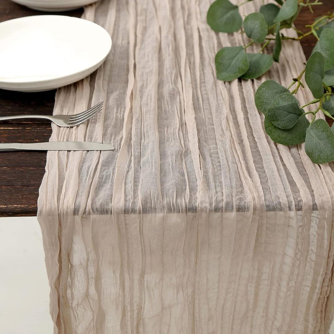 2 x DOLOPL Rosy Brown Cheesecloth Table Runner 13.3ft Boho Gauze Cheese Cloth Table Runner Rustic Sheer Runner 160inch Long for Wedding Bridal Baby Shower Birthday Party Cake Table Decorations