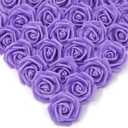 IPOPU Artificial Rose Flower Heads, 100 Pcs Real Looking Purple Foam Fake Roses for DIY Wedding Baby Shower Centerpieces Arrangements Party Tables Home Decorations (Purple 1, Stemless)