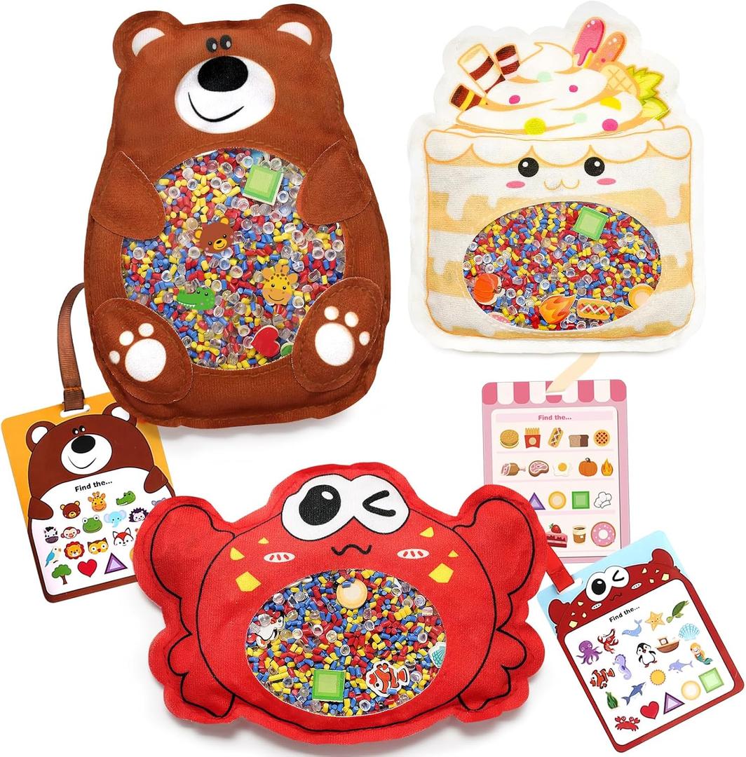 Joyreal Hide and Seek Busy Bag- 3 Pack Seek and Find Hidden Object Game, Sensory Hidden Object Search Problem Solving Travel Game for Kids 3+, Including Alphabet, Food, Fish, Animal (Red)