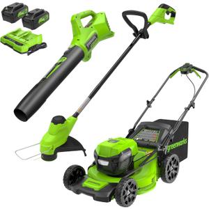 Greenworks 48V (2x24V) 21" Brushless Mower+12" String Trimmer+320CFM Blower,(2) 5.0Ah Batteries and 4A Dual Port Charger