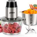 GANIZA Food Processors, Electric Food Chopper with Meat Grinder & Vegetable Chopper - 2 Bowls (8 Cup+8 Cup) with Powerful 450W Copper Motor - Includes 2 Sets of Bi-Level Blades for Fruits/Meat/Nuts (Black)
