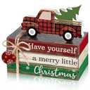 Anglechic 4 Pcs Christmas Tiered Tray Decor Wooden Merry Christmas Winter Table Decorations Faux Decorative Truck Stacked Book Indoor Rustic Block Sign Xmas Gift Farmhouse for Home Shelf Kitchen
