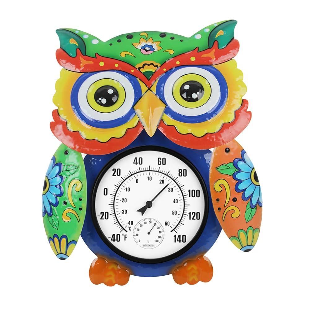 Owl Indoor Outdoor Thermometer with Humidity, 25 Decorative Outside Thermometer for Patio, Yard, Garden, Living Room Decor, Large Numbers Easy to Read, No Need Battery