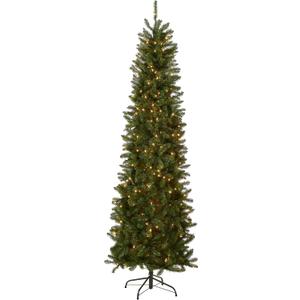 National Tree Company 9 ft Pre-Lit Kingswood Fir Slim Artificial Christmas Tree, 500 Clear Lights, 1,443 Tips, Includes Stand, Green