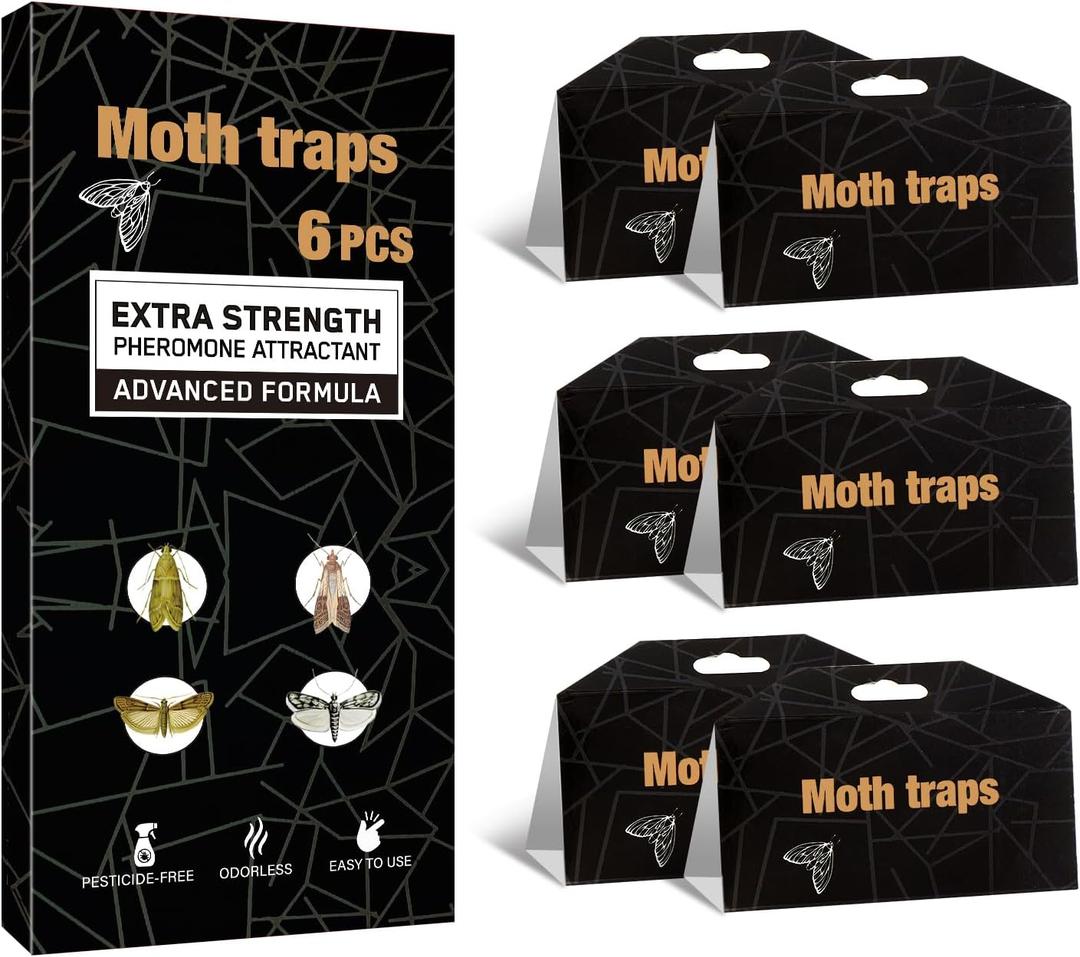 3 x Upgraded Moth Traps, Double Potent Pantry&Clothes Traps with Pheromones Prime, No Toxic & Odorless Moth Balls for Clothes, Organic Sticky Repellent with Lure for Closet, Kitchens -6Pack