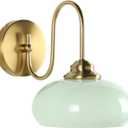 KCO Lighting Mid Century Modern Wall Sconce Vintage 1-Light Green Glass Wall Sconce Antique Brass Wall Light Fixture Brushed Gold Bathroom Vanity Light Hallway Sconces Wall Lighting