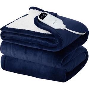 Bedsure Heated Blanket Throw Blanket - Fast Heating Electric Blanket, Soft Flannel Heated Throw with 4 Time Settings, 6 Heating Settings, Warm Gifts for Grandma Granpa (50x60 inches, Pageant Blue)