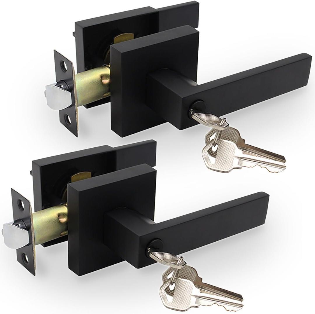 Privacy Door Levers, 2 Pack Matte Black Door Handles Heavy Duty with Lock and Key,for Bedroom, Bathroom and Rooms, Reversible for Left and Right