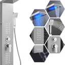 Rainfall LED Shower Panel Tower - 5-in-1 Shower Tower System with Waterfall Shower Head, Powerful Body Jets, Handheld and Tub Spout, Stainless Steel Shower Column, Brushed Finish