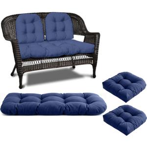 Wicker Chair Cushions 3 Piece Set, Waterproof Outdoor Cushions for Patio Furniture, Loveseat and U-Shaped Wicker Furniture Cushions, Blue