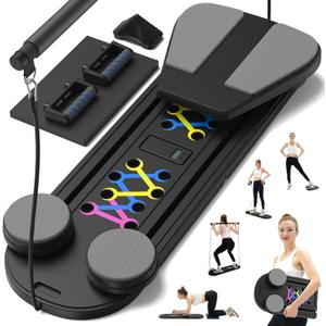 Pilates Board, Pilates Reformer Set, 12-in-1 Pilates Boards for Home Workout,Portable Foldable Ab Board Trainer Pilates Exercise Machine, Multifunctional Pilates Reformer Board for Women (Black)