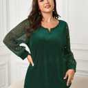 SCOMCHIC Women's Plus Size Blouses Long Sleeve V Neck Sparkly Sequin Velvet Top Dressy Casual Loose Shirts Party Tops (XX-Large Plus, Emerald Green)