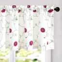 VOGOL Pink Floral Embroidered Window Valance, 42 x 18 Inches | Rod Pocket Top, Light Filtering, 1 Panel, Soft Drape, Easy to Hang, for Bedroom and Living Room Windows