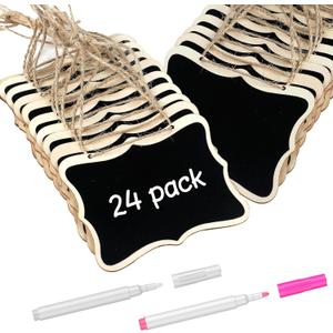Uniclife 24 Pack Mini Chalkboard Signs for Food, Small Chalkboard Signs with Strings Chalk Markers & Replacement Stickers, Hanging Chalkboards Sign Reusable Wooden Food Labels for Party Buffet Wedding (Wavy)