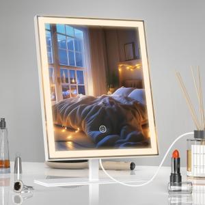 Vanity Mirror with Lights, Lighted Makeup Mirror with 3 Color Modes, Dimmable Light, Hollywood Vanity Makeup Mirror with Smart Touch Control, Gift for Teen Girl/Women (12in. White)