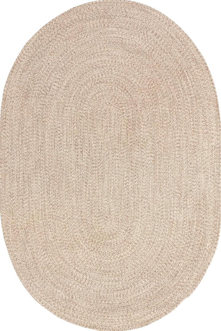 nuLOOM Oval 3' x 5' Solid Hand Braided Indoor/Outdoor Area Rug, Pet-Friendly, High Traffic, Weather Resistant, for Patio, Balcony, Bedroom, Living, Dining Room, Wynn Tan