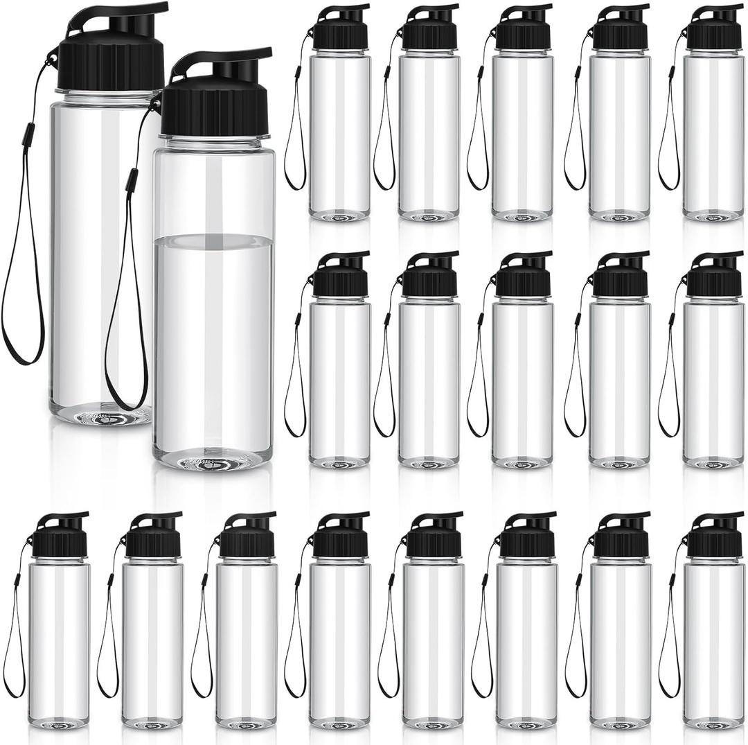 Mifoci 20 Pieces Water Bottle Bulk 17 oz Plastic Water Bottles Bulk Gym Sports Adults Reusable Large Bottles with Leak Proof Flip Top for Party Outdoor(Regular Style,Black)