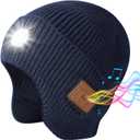 Bluetooth Beanie with Light, Built-in Wireless Headphones & Stereo Speakers - USB Rechargeable Bluetooth Hat | Unique Tech Gifts Birthday Gifts for Men and Women (Blue, Adult)