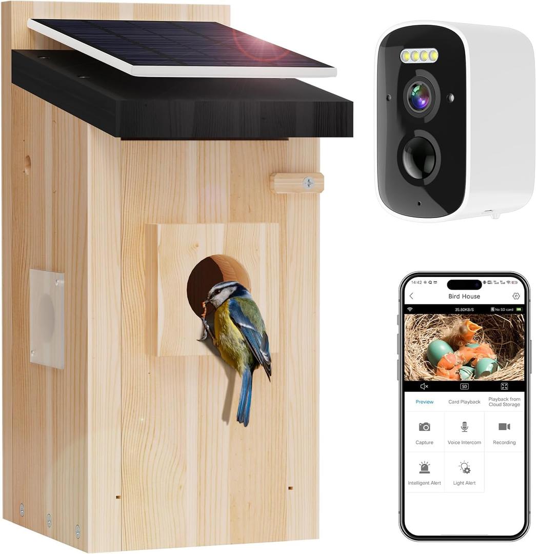 Smart Bird House with 5MP HD Camera, Solar-Powered & Night Vision - IP66 Weatherproof, App-Controlled Bird Watching for Bird Enthusiasts