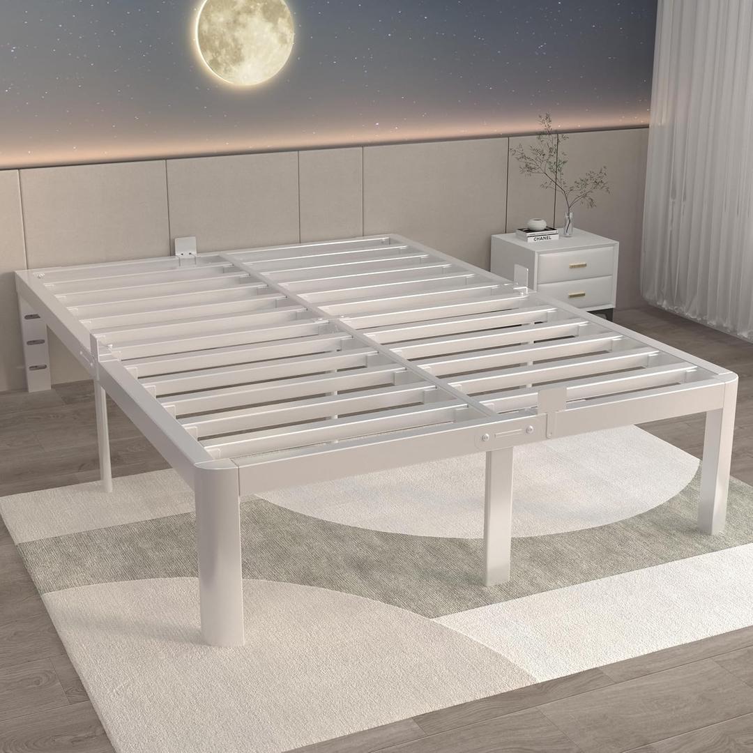 ITIMIDI 14 Inch White Full Size Bed Frame, Full Metal Platform Bed Frames with Round Corner Legs, Heavy Duty Steel Support 3500 LBS, Storage Space, No Box Spring Needed, Noise Free, Easy Assembly
