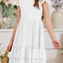 HOSIKA Girls Lace Flower Boho Ruffle Sleeve A-Line Tiered Summer Dress for Wedding Party with Pockets (White)