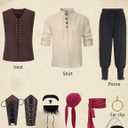 11 pcs Mens Pirate Costume Adult Renaissance Medieval Shirt Vest Pants Halloween Cosplay Outfit with Accessories (XL)