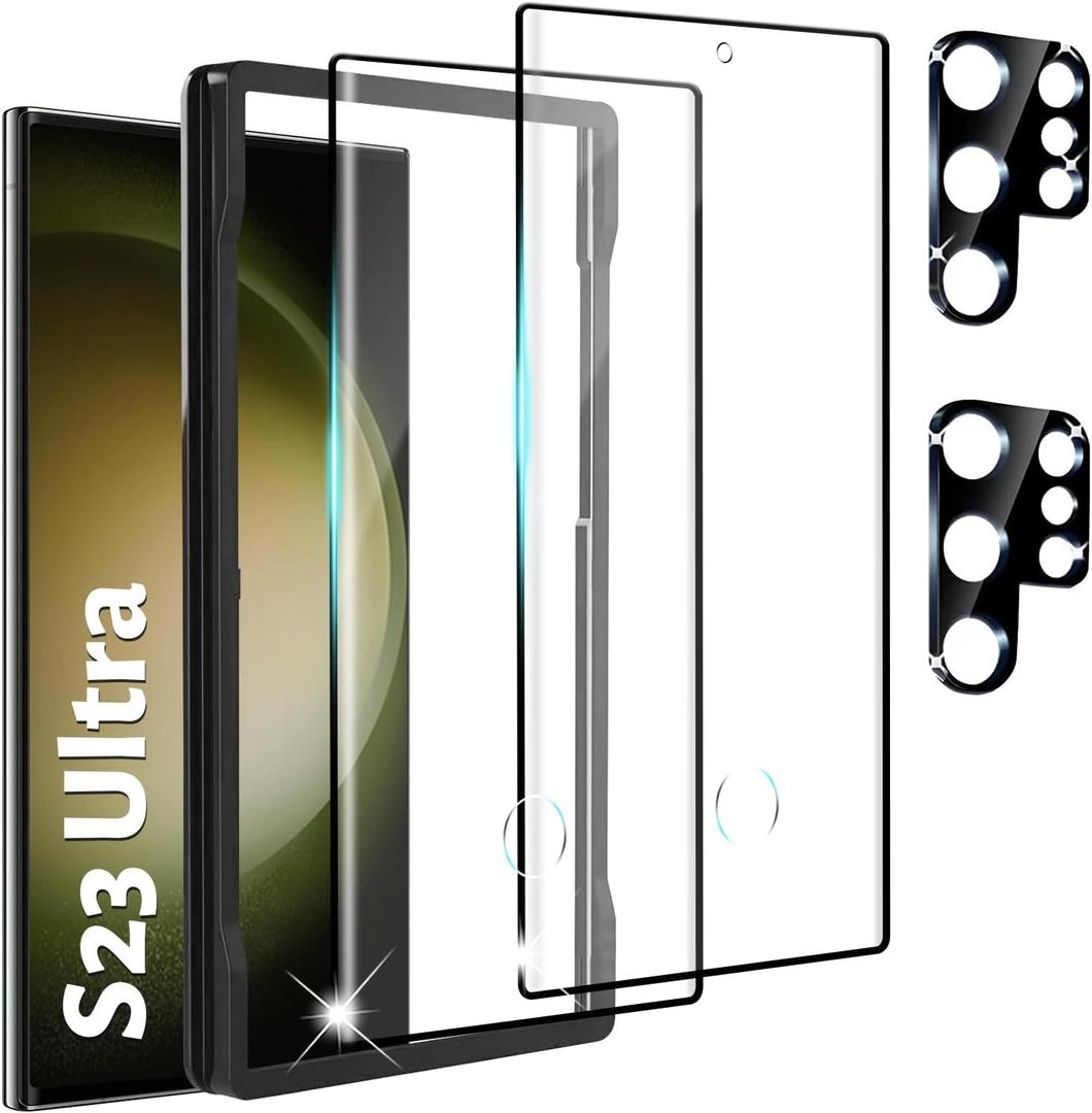 [2+2 Pack] Screen Protector Compatible with Galaxy S23 Ultra 5G - 2 Tempered Glass with 2 Camera Lens Protectors, High Clarity, Anti-Shatter, Bubble Free