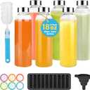 PROBTTL 18 oz Glass Juice Bottles with Lids Refillable Clear Glass Water Bottles with Stainless Steel Airtight Caps, Dishwasher Safe, Reusable Drinking Juice Containers (6-Pack, No Sleeves)