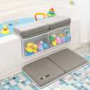 Wobbi Baby Bath Kneeler and Elbow Rest Pad Set - 1.5" Thick Memory Foam Knee Pad for Bathing Babies - 6 Suction Cups Non Slip Bath Kneeling pad with Toy Storage - Foldable & Quick Drying-Grey