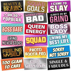 24 Designs Fun Photo Booth Props Fun Photo Booth Sign Decorations Double Sided 11x5.5 Inch Funny Props for Photoshoot DIY Water Proof Selfie Signs PVC Multi Color Printing for Party Supplies
