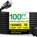 Go Green Power Inc. (GG-13800BK) 14/3 SJTW Outdoor Extension Cord, Black, 100 ft
