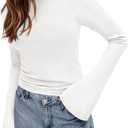 BTFBM Long Sleeve Shirts for Women 2026 Spring Y2K Clothes Casual Boat Neck Bell Sleeve Fitted Fall Going Out Tops(White, Small)