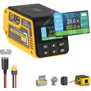 300W Voltage Regulator Compatible with DeWalt 20V Battery (Battery Not Included), 2–30V Adjustable DC Output, 100W Type-C PD Fast Charging, 15W Wireless Charger