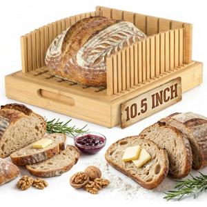 Bread Slicer for Homemade Bread - 10.5" Adjustable Sourdough Slicer with Crumb Catcher & Serving Tray - Stable Wood Bread Cutter Guide for Kitchen