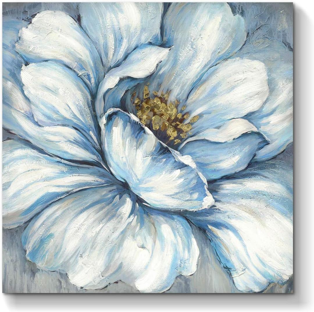 TAR TAR STUDIO Abstract Flower Canvas Wall Art: Floral Blooms Artwork Hand Painted Painting on Canvas for Living Room Blossom, 30"L x 30"W