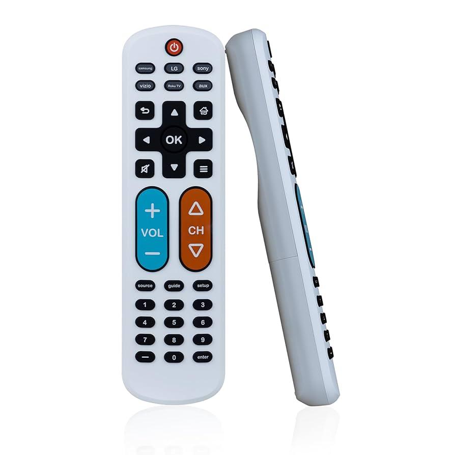 BigEZ OneTouch Big Button Universal TV Remote for Seniors, Easy to Use, Replacement Remote for Samsung, LG, Sony, Vizio, Roku TV, Streaming Players, Backlit Buttons, 2 Device, White, 84666