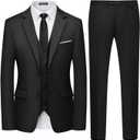 WULFUL Men's 3 Piece Slim Fit Suit Set Two Button Blazer Jacket Vest Pants Tuxedo Set for Party, Wedding and Business (Medium, Black)