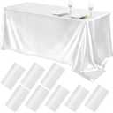 TURSTIN 8 Packs White Satin Tablecloth 102 x 58 Inch Overlay Satin Table Cover Rectangle Bright Silk Tablecloth Smooth Fabric Table Decoration for Wedding Banquet Party Events