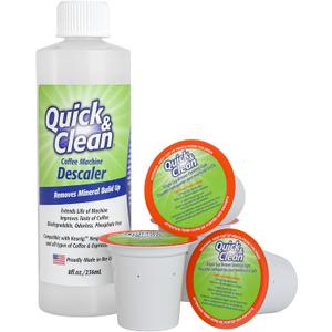 Quick & Clean 4-Pack of Cleaning Cups with Descaler Bundle (2 Total Uses) - 2.0 Compatible, Descaling Solution for Keurig, Nespresso, Ninja, Delonghi, All Coffee and Espresso Machines