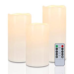 Homemory 6" 8" 10" x 4" Waterproof Outdoor Flameless Candles, Battery Operated Flickering LED Pillar Candles with Remote and Timers for Indoor, Plastic, Ivory White