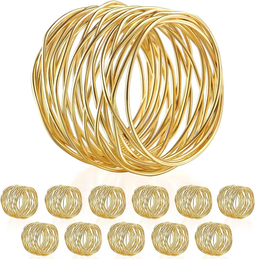 Twisted Wire Mesh Napkin Rings Holders Dcor Dinner Party Wedding Christmas Gathering (Gold 12pcs)