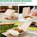 To Go Food Boxes with Lids - 8x8'' 50-Pack Biodegradable 3 Compartment Clamshell Take Out Containers, Disposable Carry Out Meal Prep Paper Containers For Lunch, Stackable, 100% Natural