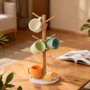 Bamboo Mug Holder, Strong 8 Hooks Coffee Mug Holders Tree Stand, Decorative Mug Racks for Counter, Non-Slip Coffee Mug Cup Tree Sturdy Mug Organizer