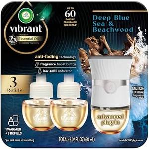 Air Wick Plug In Scented Oil Advanced, 1+3 Starter Kit, Essential Oils, Air Wick Plug Refills, Scent Diffusers, Plug In Air Freshener for Home, Home Essential, Deep Blue Sea Scent