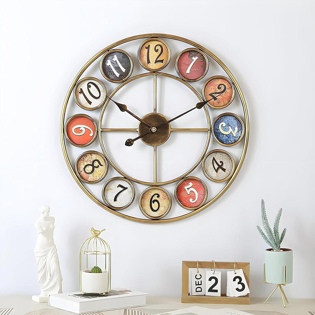 24 Inch Metal Number Large Wall Clock, Mute Creative Vintage Silent Wall Art Clock Industrial Gear Clock, Indoor Silent Non Ticking Large Round Decorative Clock for Living Room, Kitchen, Home, Loft