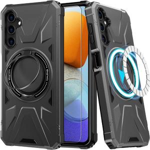 for Samsung Galaxy A15 Case with Screen Protector - Enhanced Magnetic Kickstand - Car Mount Compatible, Military-Grade Shockproof Phone Case for Men, Women, and Girls - Grey