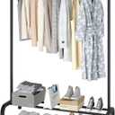MOYIPIN Metal Clothing Rack, Single Rod Portable Garment Rack for Hanging clothes, Cloths Rack for Bedroom, Balcony 43.31inch, Black