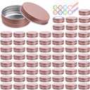64Pack 2oz Rose Gold Aluminum Tin Jars, Metal Round Tins with Screw Lid for Lotion Bars, Balms, Cream, Salve, Spices, Toiletries or Beard Balm
