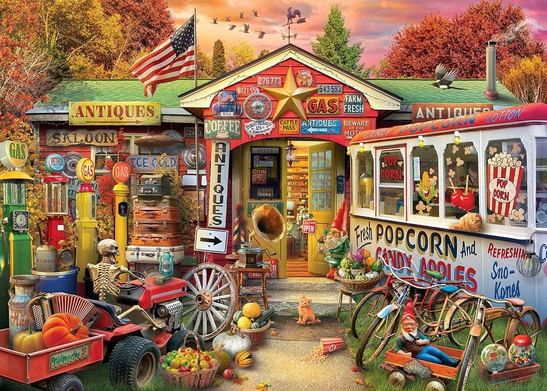 Springbok Rural Antique Shop 1000 Piece Jigsaw Puzzle for Adults - Fall at The Antique Store - Unique Cut Pieces - Made in USA